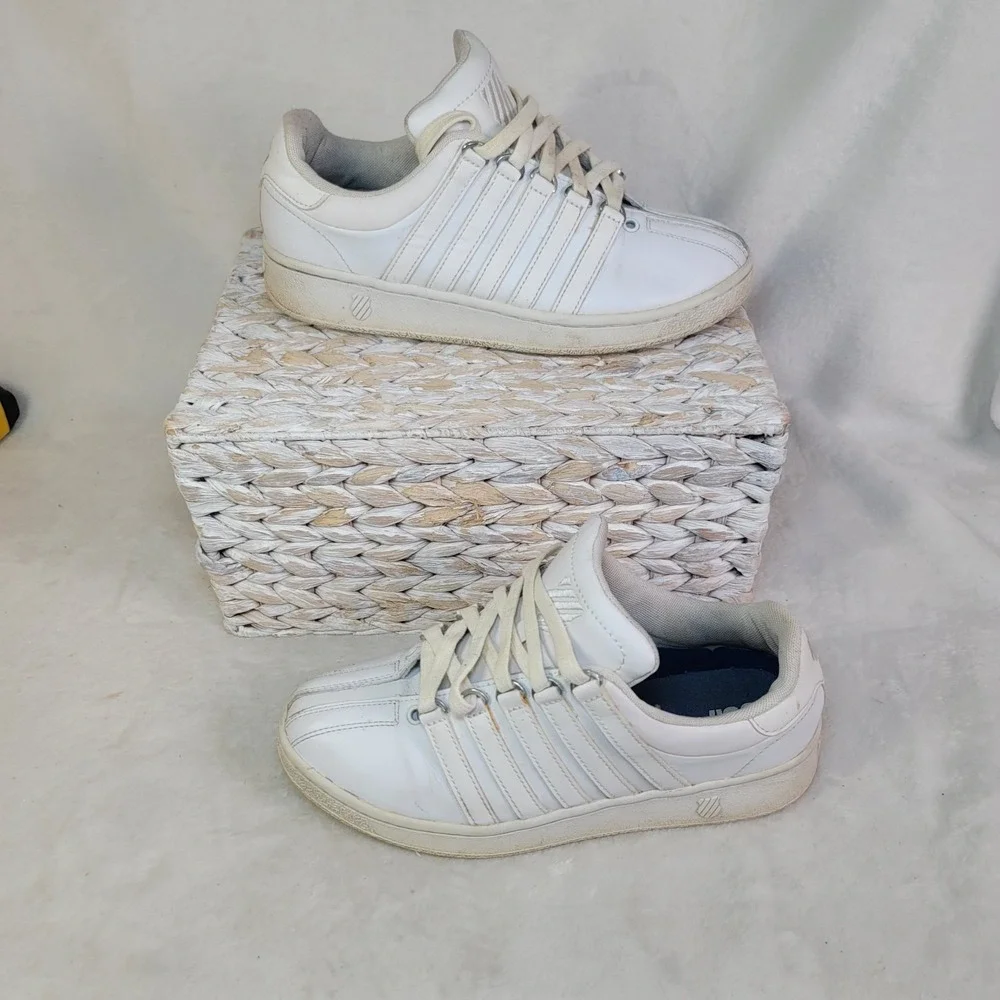 K-Swiss Womens Sneakers White Leather Lace Up Walking Shoe‎ 8 Low Top Athletic